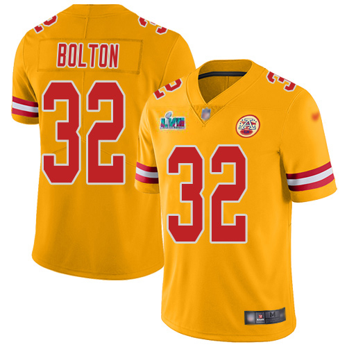 Chiefs #32 Nick Bolton Gold Super Bowl LVII Patch Youth Stitched Limited Inverted Legend Jersey