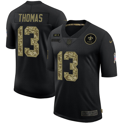 New Orleans Saints #13 Michael Thomas Men's 2020 Salute To Service Camo Limited Jersey Black