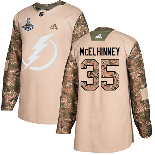 Adidas Tampa Bay Lightning #35 Curtis McElhinney Camo Authentic 2017 Veterans Day Youth 2020 Stanley Cup Champions Stitched Jersey Youth