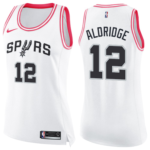 San Antonio Spurs #12 LaMarcus Aldridge White/Pink Womens Swingman Fashion Jersey Womens