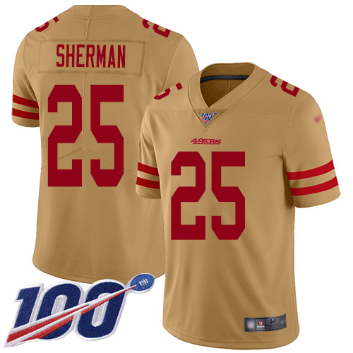 San Francisco 49ers #25 Richard Sherman Gold Men's Stitched Limited Inverted Legend 100th Season Jersey Men's