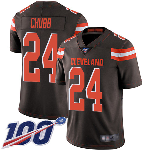 Browns #24 Nick Chubb Brown Team Color Men's Stitched 100th Season Vapor Limited Jersey