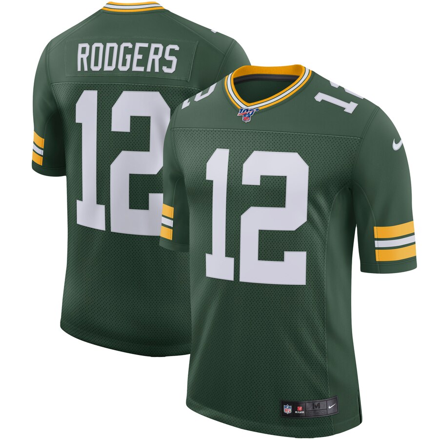 Green Bay Packers #12 Aaron Rodgers 100th Season Vapor Limited Jersey Green