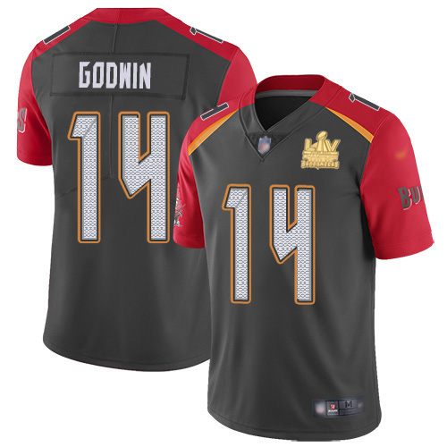 Buccaneers #14 Chris Godwin Gray Youth Super Bowl LV Champions Patch Stitched Limited Inverted Legend Jersey