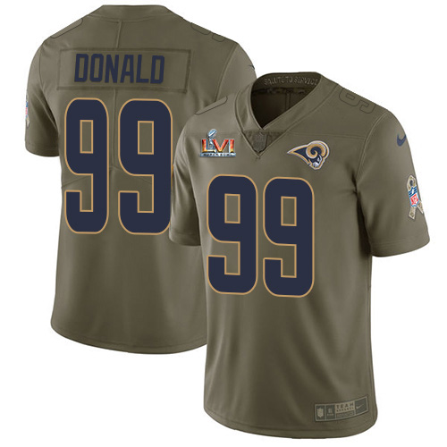 Rams #99 Aaron Donald Olive Super Bowl LVI Patch Men's Stitched Limited 2017 Salute To Service Jersey