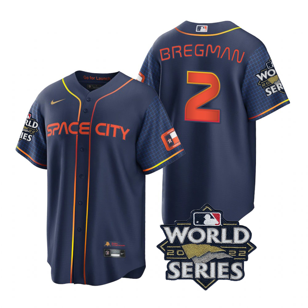 Houston Astros #2 Alex Bregman Navy 2022 World Series Men's Game City Connect Jersey
