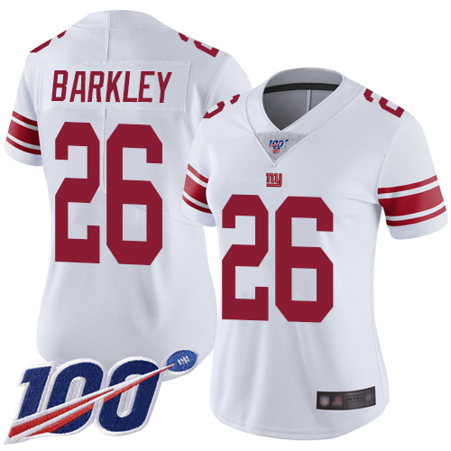 Giants #26 Saquon Barkley White Women's Stitched 100th Season Vapor Limited Jersey