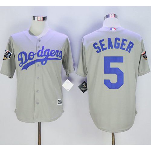 Los Angeles Dodgers #5 Corey Seager Grey New Cool Base 2018 World Series Stitched Jersey Men's