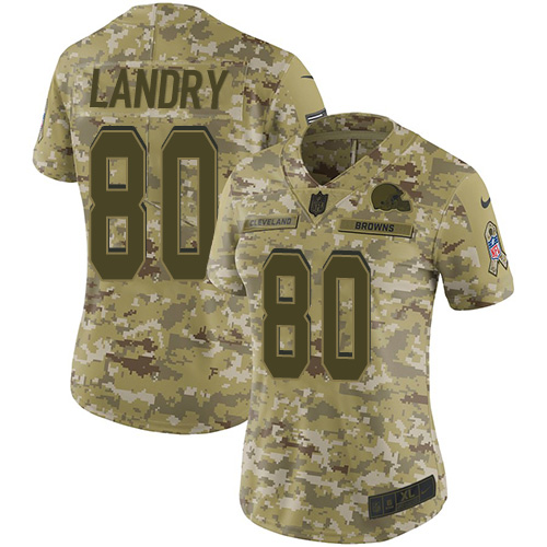Browns #80 Jarvis Landry Camo Women's Stitched Limited 2018 Salute To Service Jersey