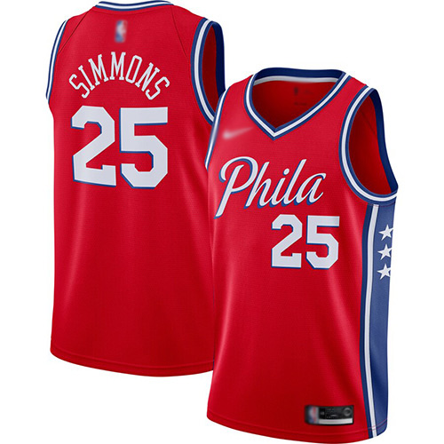 Philadelphia 76ers #25 Ben Simmons Red Swingman Statement Edition 2019/2020 Jersey Mens