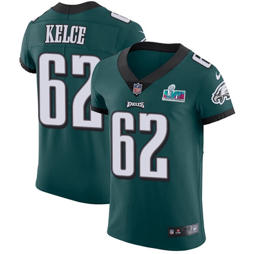 Eagles #62 Jason Kelce Green Team Color Super Bowl LVII Patch Men's Stitched Vapor Untouchable Elite Jersey