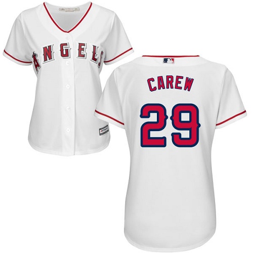 Los Angeles Angels #29 Rod Carew White Home Women's Stitched Jersey Womens
