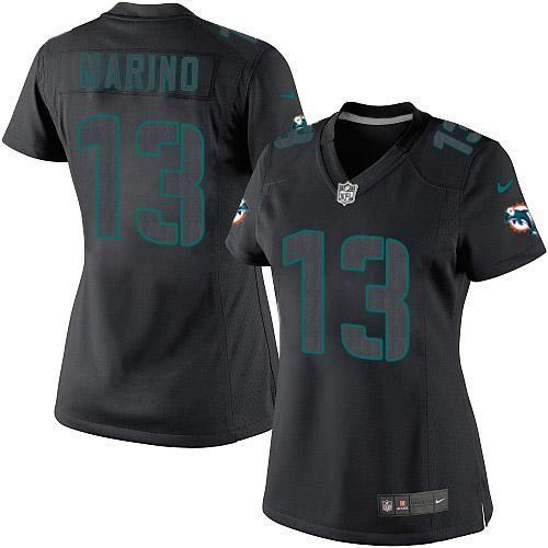 Dolphins #13 Dan Marino Black Impact Women's Stitched Limited Jersey