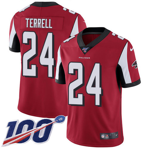 Atlanta Falcons #24 A.J. Terrell Red Team Color Men's Stitched 100th Season Vapor Untouchable Limited Jersey Men's