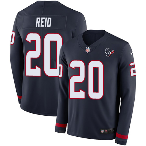 Houston Texans #20 Justin Reid Navy Blue Team Color Men's Stitched Limited Therma Long Sleeve Jersey Men's