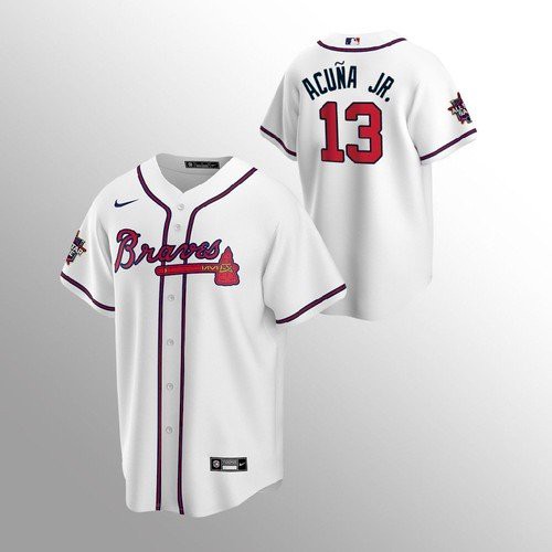 Atlanta Atlanta Braves #13 Ronald Acuna Jr. Men's 150th Anniversary 2021 World Series Game Jersey - White Men's