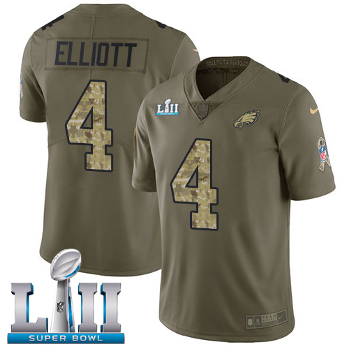 Philadelphia Eagles #4 Jake Elliott Olive/Camo Super Bowl LII Youth Stitched Limited 2017 Salute to Service Jersey Youth