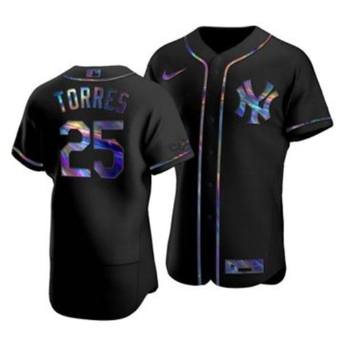 New York New York Yankees #25 Gleyber Torres Men's Iridescent Holographic Collection Jersey - Black Men's