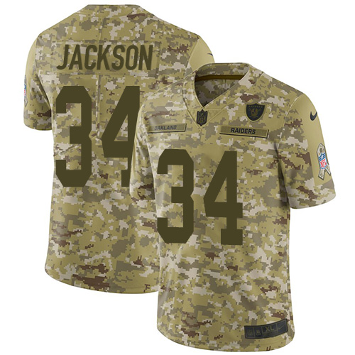 Raiders #34 Bo Jackson Camo Men's Stitched Limited 2018 Salute To Service Jersey