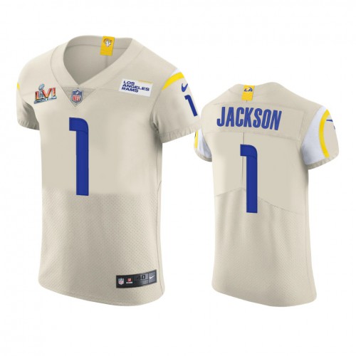 Los Angeles Los Angeles Rams #1 Desean Jackson Men's Super Bowl LVI Patch Vapor Elite Player Jersey - Bone Men's