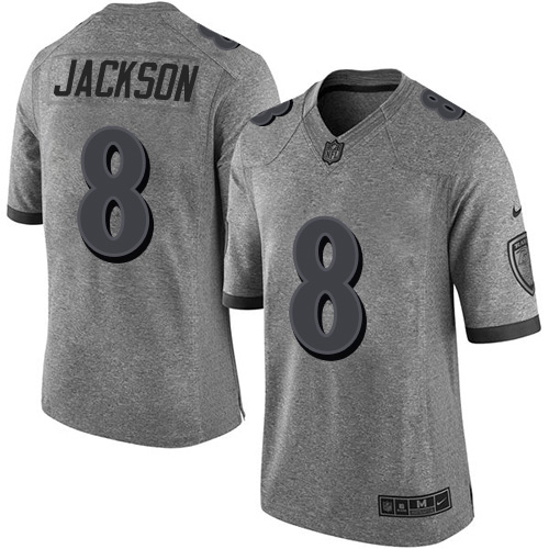 Ravens #8 Lamar Jackson Gray Men's Stitched Limited Gridiron Gray Jersey