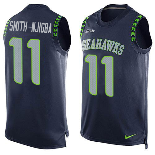 Seahawks #11 Jaxon Smith-Njigba Steel Blue Team Color Men's Stitched Limited Tank Top Jersey