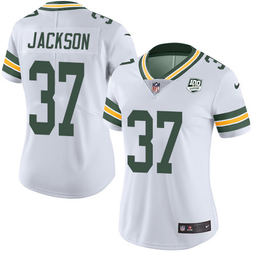 Green Bay Packers #37 Josh Jackson White Women's 100th Season Stitched Vapor Untouchable Limited Jersey Womens