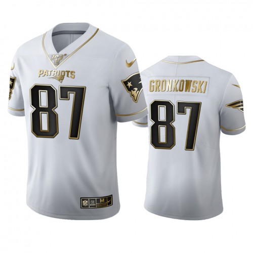 New England New England Patriots #87 Rob Gronkowski Men's White Golden Edition Vapor Limited 100 Jersey Men's