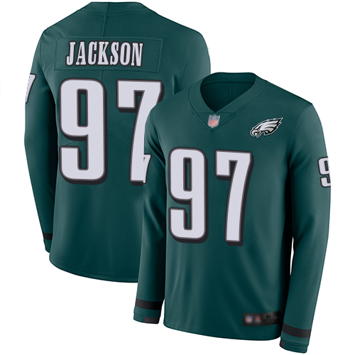 Philadelphia Eagles #97 Malik Jackson Midnight Green Team Color Men's Stitched Limited Therma Long Sleeve Jersey Men's