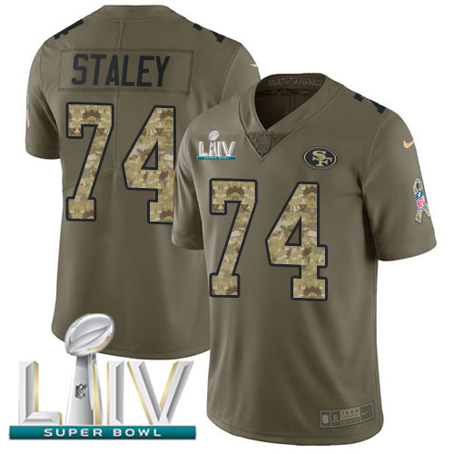 San Francisco 49ers #74 Joe Staley Olive/Camo Super Bowl LIV 2020 Youth Stitched Limited 2017 Salute To Service Jersey Youth