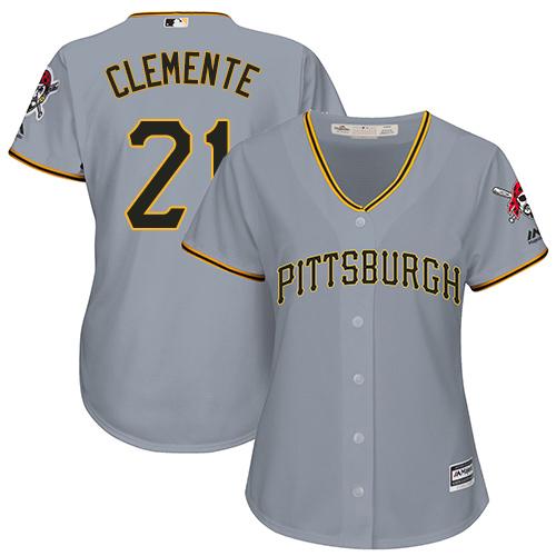 Pittsburgh Pirates #21 Roberto Clemente Grey Road Women's Stitched Jersey Womens
