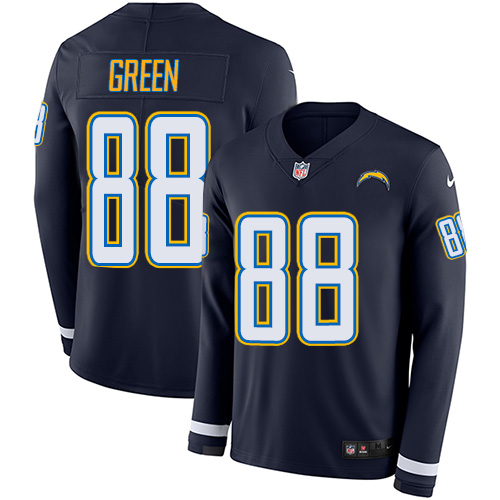 Los Angeles Chargers #88 Virgil Green Navy Blue Team Color Men's Stitched Limited Therma Long Sleeve Jersey Men's