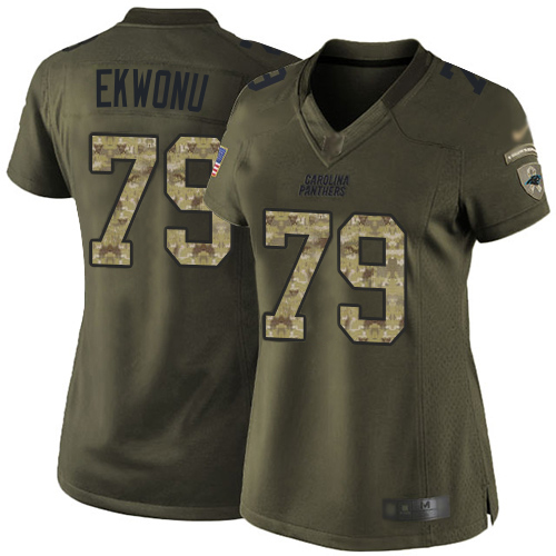 Panthers #79 Ikem Ekwonu Green Women's Stitched Limited 2015 Salute To Service Jersey