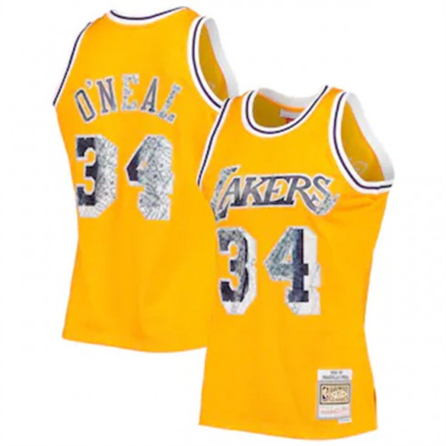 Los Angeles Lakers #34 Shaquille ONea & Ness 1996-97 Hardwood Classics 75th Anniversary Diamond Swingman Jersey - Gold Mens