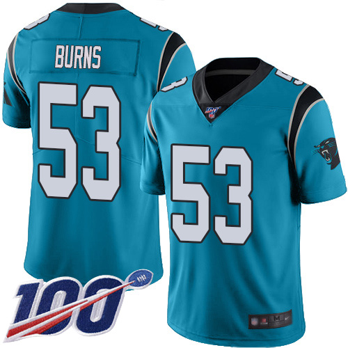 Panthers #53 Brian Burns Blue Men's Stitched Limited Rush 100th Season Jersey