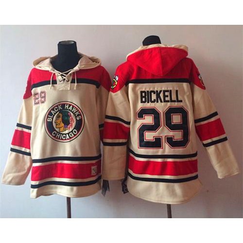 Chicago Blackhawks #29 Bryan Bickell Cream Sawyer Hooded Sweatshirt Stitched Jersey Men's