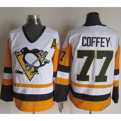Pittsburgh Penguins #77 Paul Coffey White/Black CCM Throwback Stitched Jersey Men's