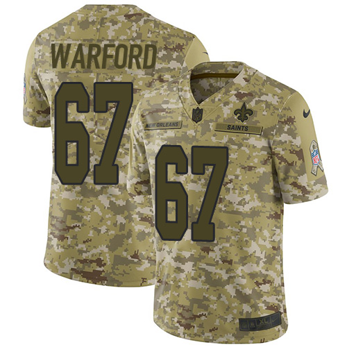 New Orleans Saints #67 Larry Warford Camo Men's Stitched Limited 2018 Salute To Service Jersey Men's
