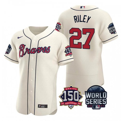 Atlanta Atlanta Braves #27 Austin Riley Men's 150th Anniversary 2021 World Series Authentic Jersey - Cream Men's