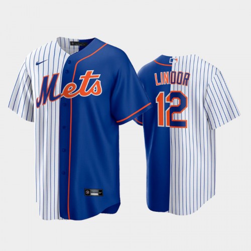 New York New York Mets #12 Francisco Lindor White-Royal Replica Home Split Jersey Men's