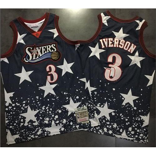 Philadelphia 76ers #3 Allen Iverson Navy Throwback 1997 4th of July Stitched Jersey Mens
