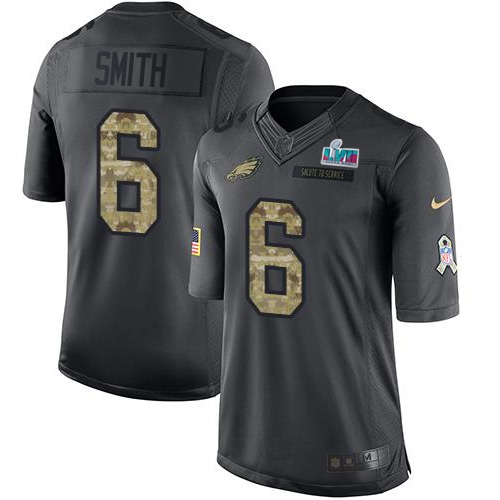 Eagles #6 DeVonta Smith Black Super Bowl LVII Patch Men's Stitched Limited 2016 Salute To Service Jersey