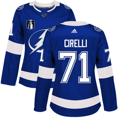 Adidas Tampa Bay Lightning #71 Anthony Cirelli Blue 2022 Stanley Cup Final Patch Women's Home Authentic Stitched Jersey Womens