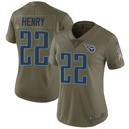 Titans #22 Derrick Henry Olive Women's Stitched Limited 2017 Salute To Service Jersey