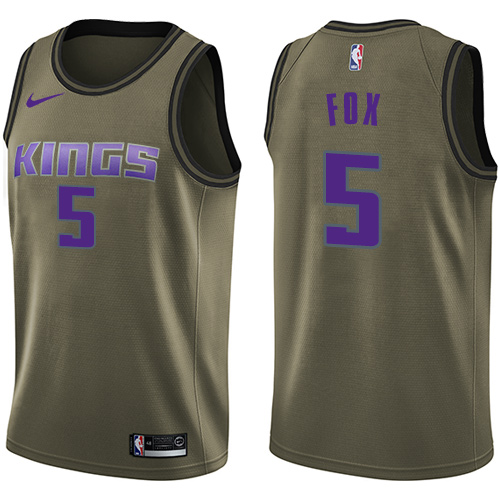Sacramento Kings #5 DeAaron Fox Green Salute to Service Youth Swingman Jersey Youth