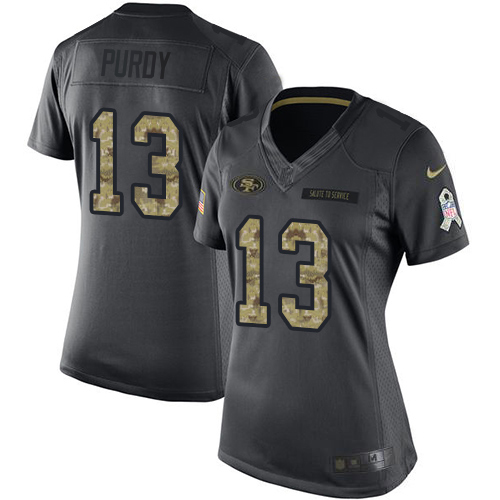 49ers #13 Brock Purdy Black Women's Stitched Limited 2016 Salute To Service Jersey