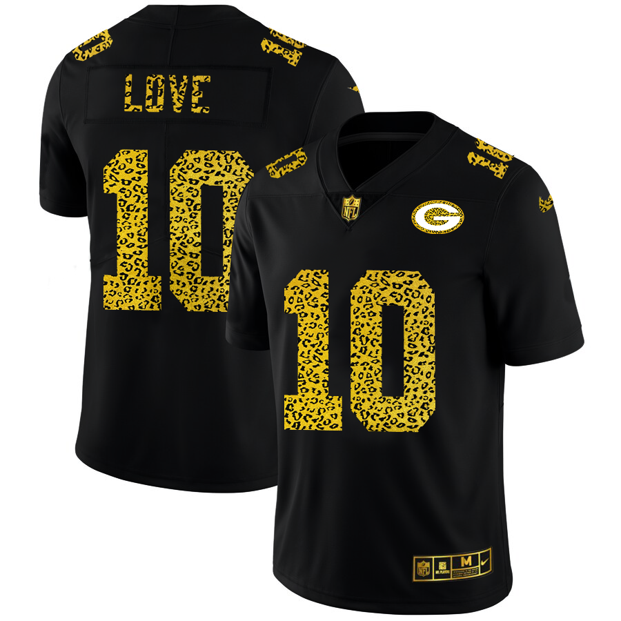 Green Bay Packers #10 Jordan Love Men's Leopard Print Fashion Vapor Limited Jersey Black