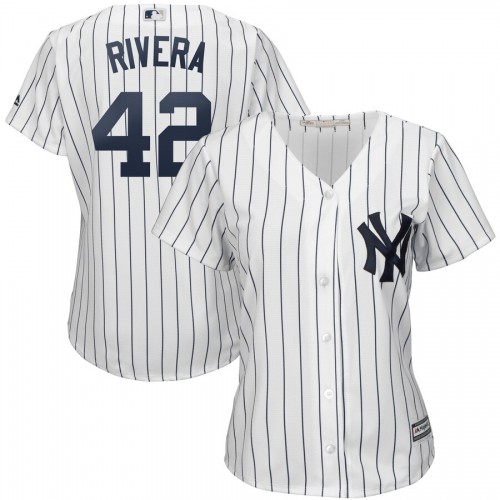 New York New York Yankees #42 Mariano Rivera Majestic Women's 2019 Hall of Fame Cool Base Player Jersey White Navy Womens