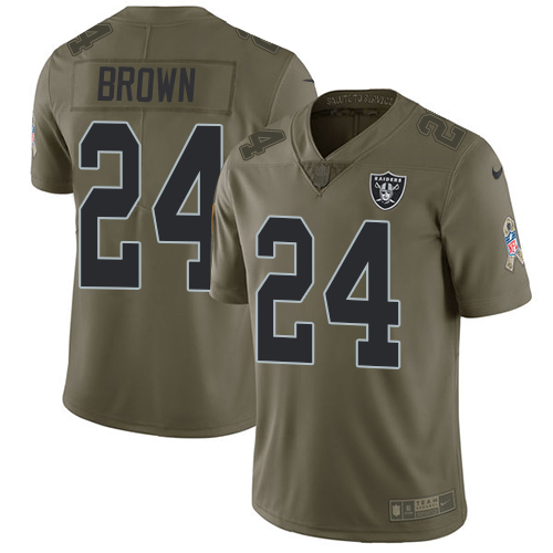 Las Vegas Raiders #24 Willie Brown Olive Men's Stitched Limited 2017 Salute To Service Jersey Men's