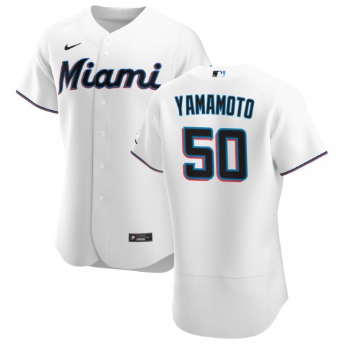 Miami Miami Marlins #50 Jordan Yamamoto Men's White Home 2020 Authentic Player Jersey Men's